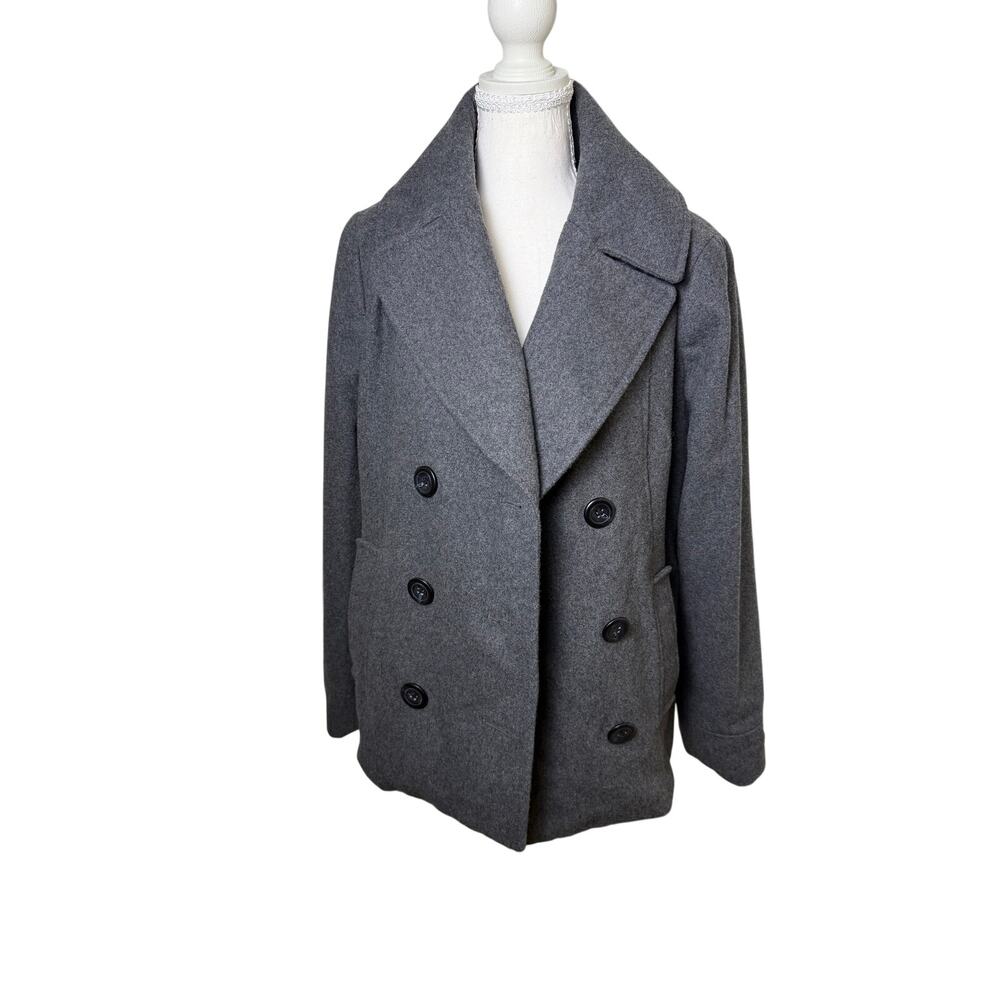 Merona Gray Double Breasted Peacoat Wool Blend Oversized Collar